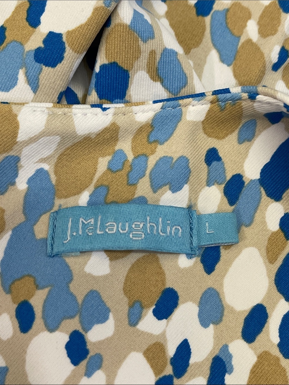 J McLaughlin L Blue Abstract Print Shift Dress Pockets Stretch - Picture 6 of 7